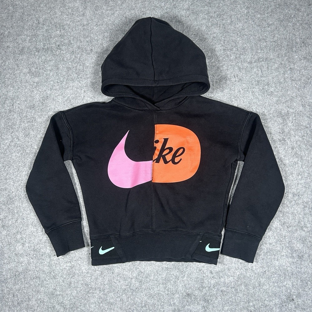 Nike Pullover Hoodie Kids Youth Size Small Black Big Graphic Logo‎ Stretch